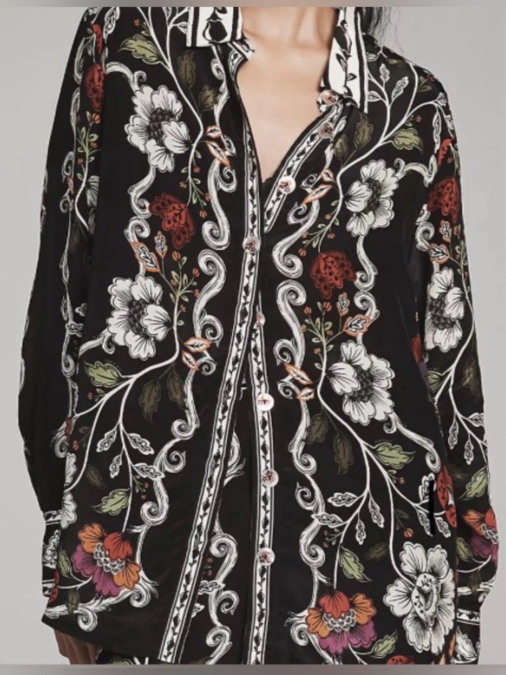 FARM Rio Anthropologie Floral Button Down Shirt Only NWT Size S Viscose - Picture 2 of 10